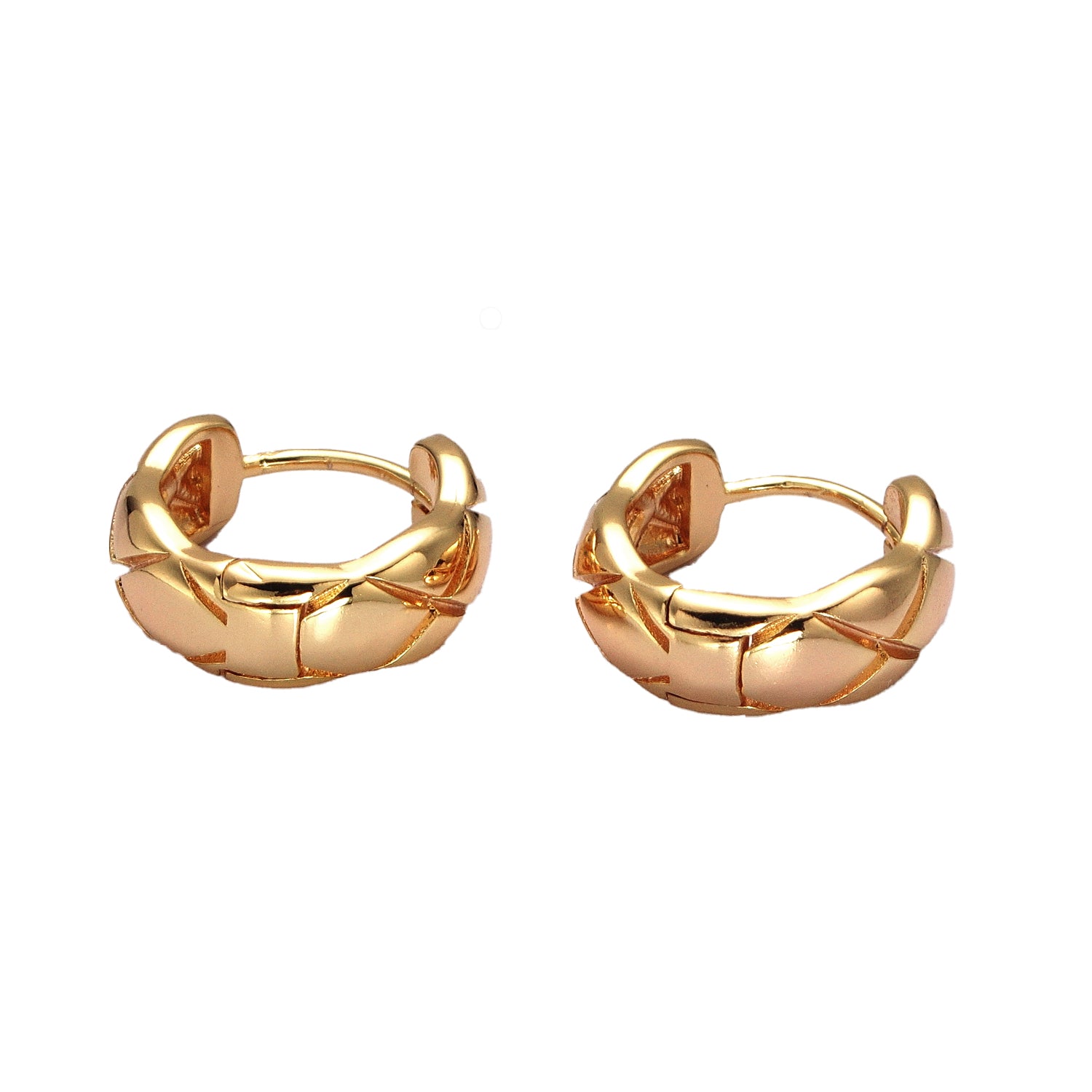 Gold Quilted X Crossed Textured Huggie Earrings ✦ EA-21AB049