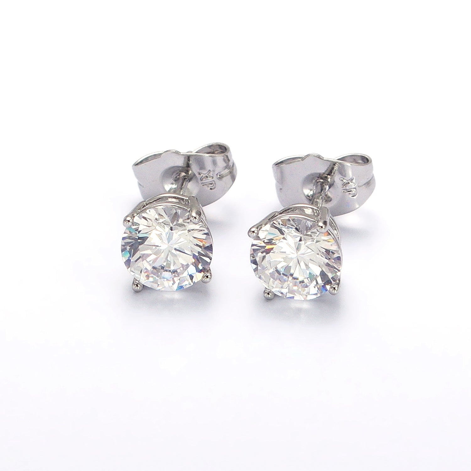 5mm, 7mm, 8mm Clear Round CZ Silver Stud Minimalist Earrings ✦ EA-21AB104