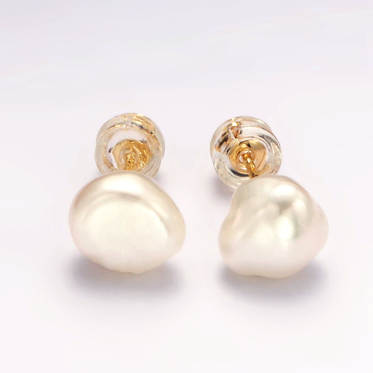 Gold White Baroque Freshwater Pearl Stud Earrings ✦ EA-21AB1193