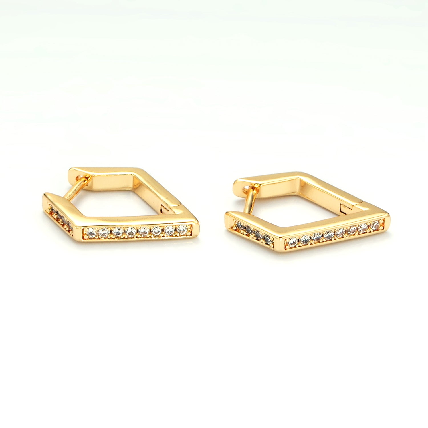 Gold Micro Paved CZ Diamond Geometric Hoop  ✦ EA-21AB1230