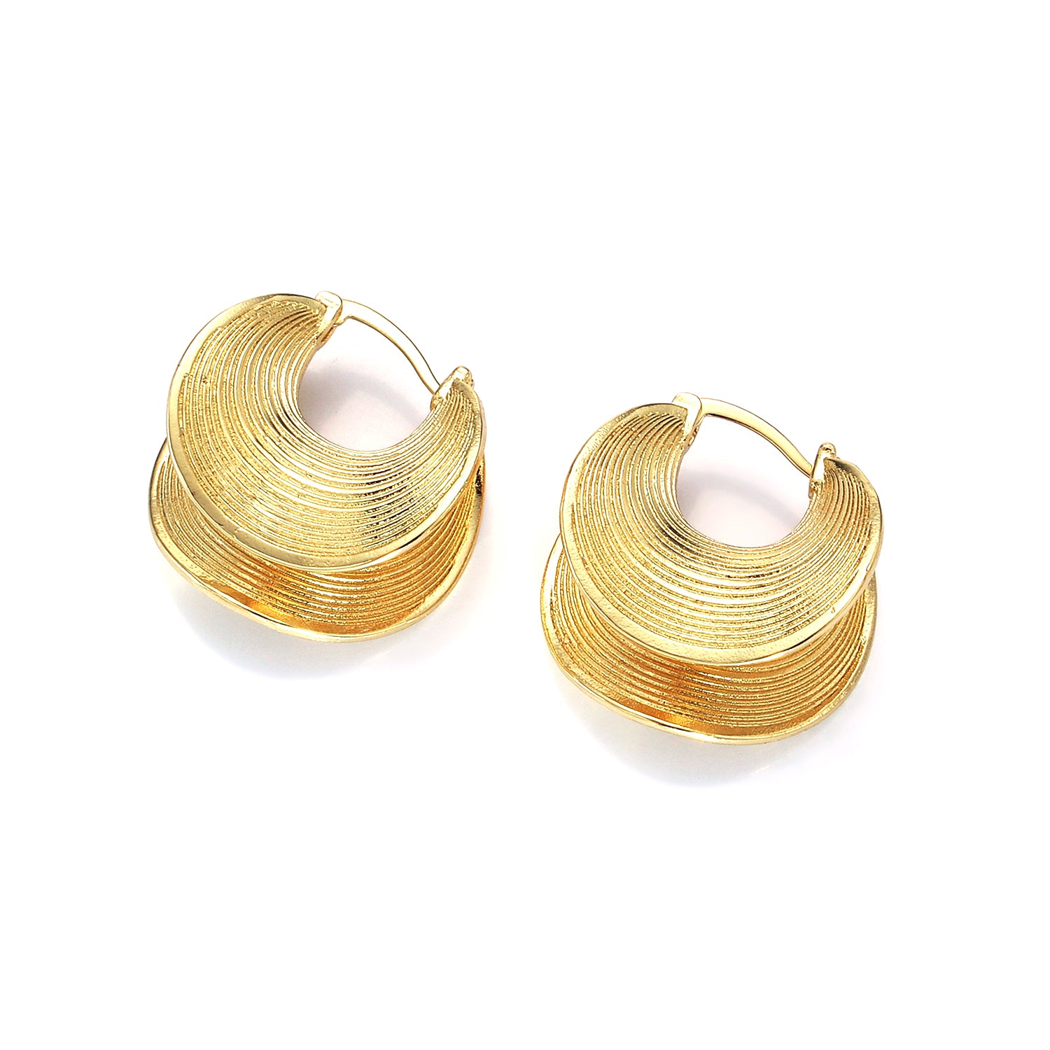 Gold Line-Textured Curved Band Latch Hoop Earrings in Gold & Silver EA-21AB1313 EA-21AB1314