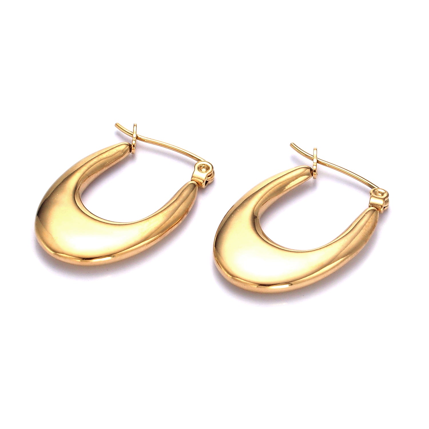 Stainless Steel 25mm U-Shaped Oblong Latch Hoop Earrings in Gold & Silver