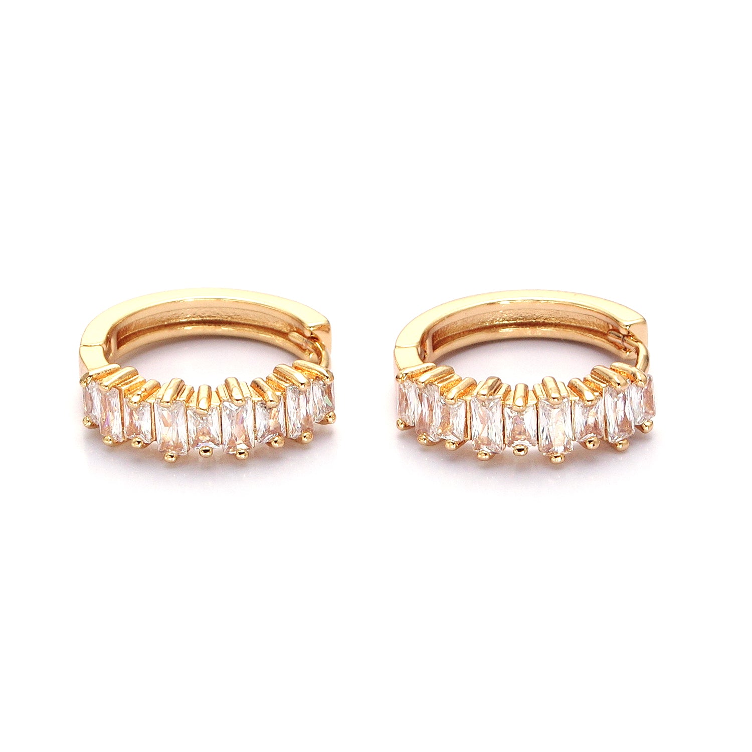 Gold Clear Baguette CZ Lined 19mm Hoop Earrings EA-21AB1459