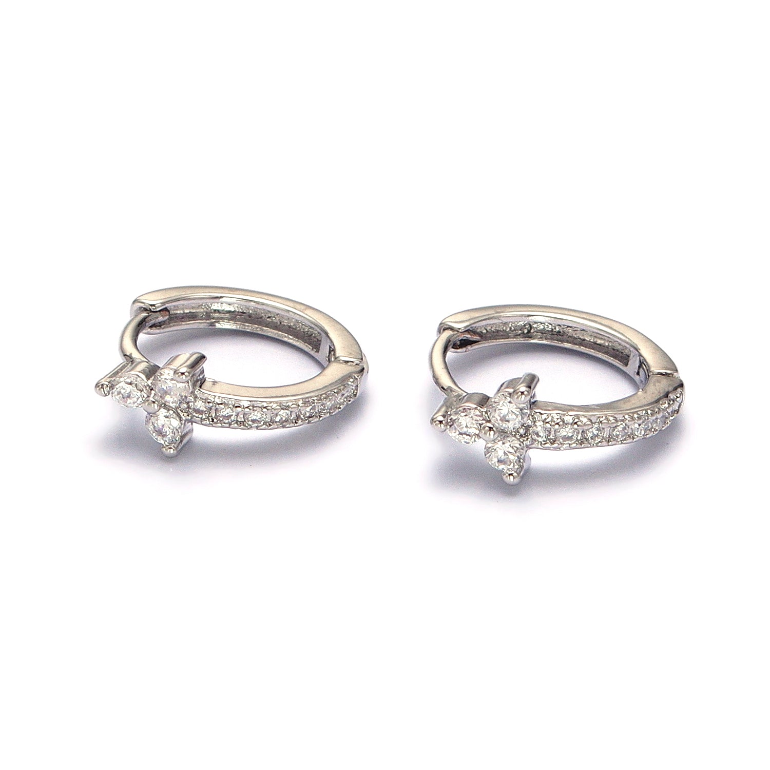 Gold Clear CZ Lined Arrow Triple Flower 11mm Cartilage Huggie Earrings in Gold & Silver