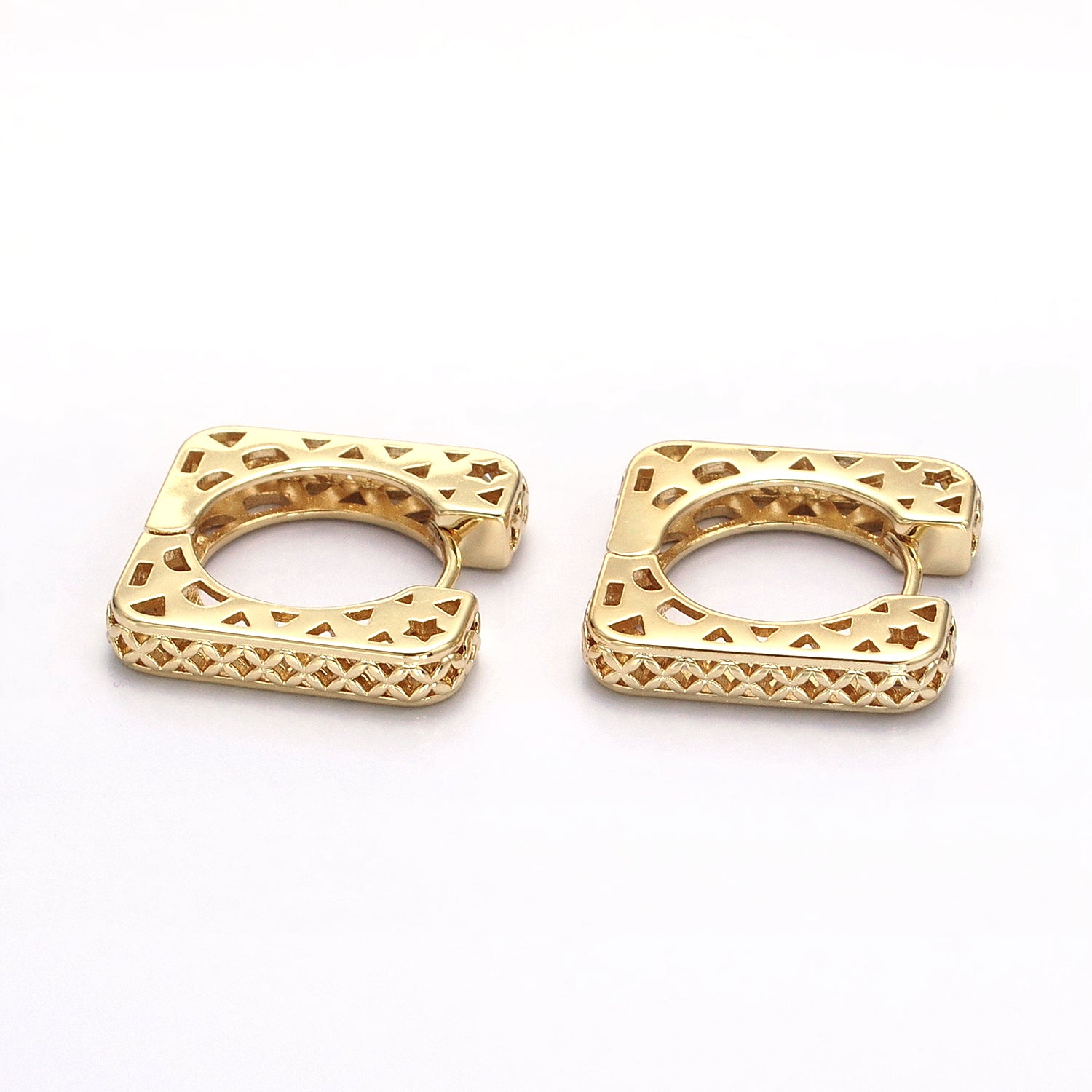 Gold Filigree Star Thin Square Huggie Hoop Earrings EA-21AB1526