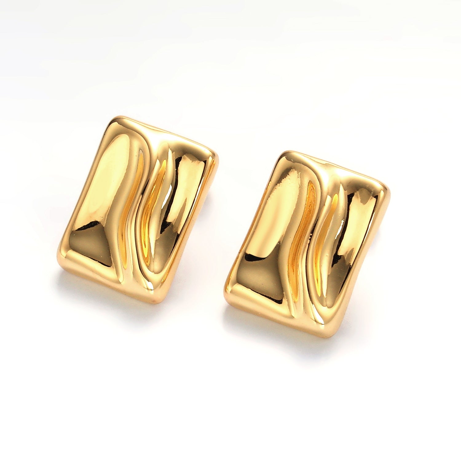 Gold Molten Rectangular Stud Earrings ✦  EA-21AB794
