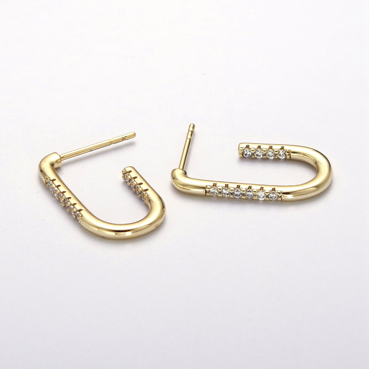 Gold, Silver Clear Micro Paved CZ Front J-Shaped Geometric Hoop Earrings ✦ EA-21AD053