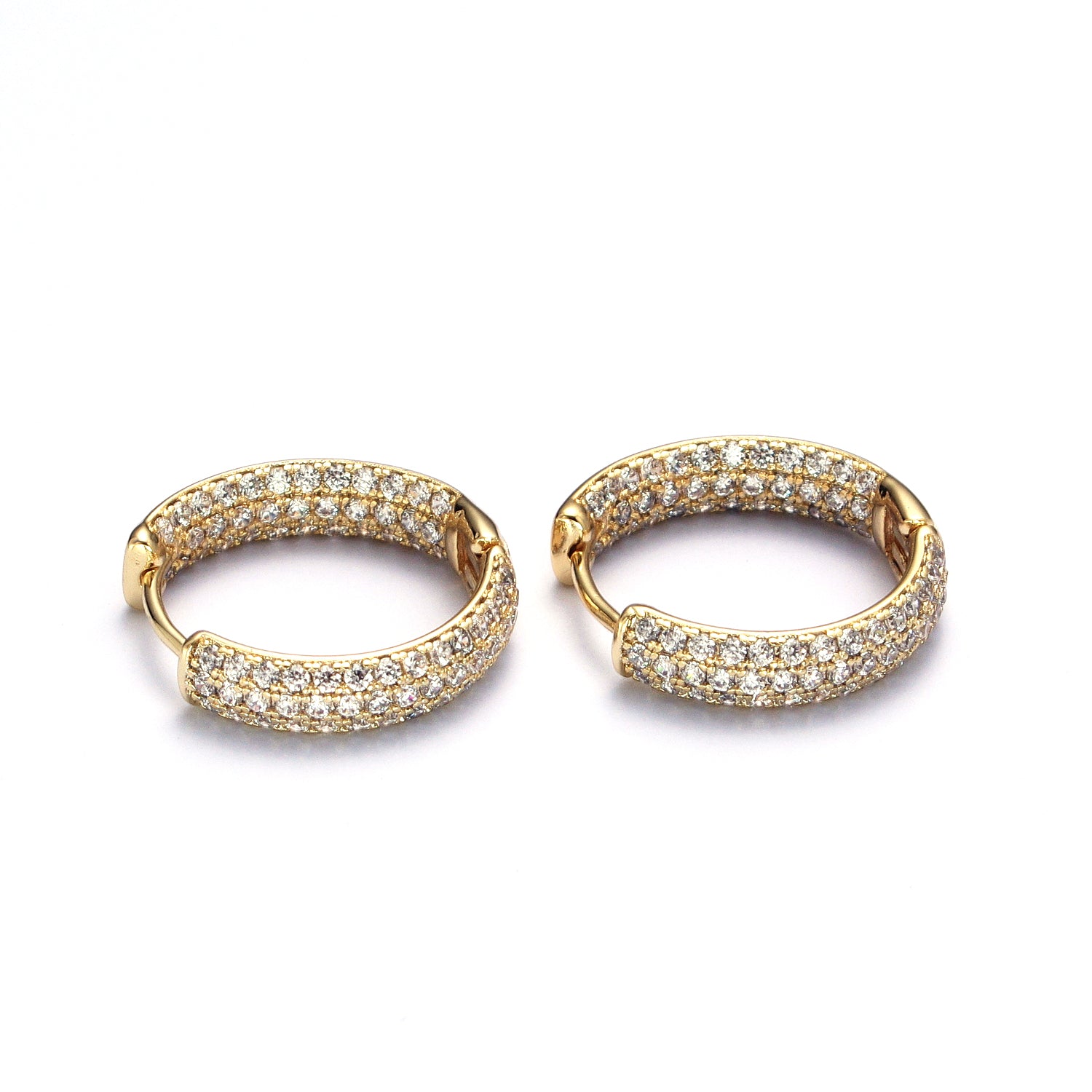 Double Sided Clear Micro Paved CZ Gold Huggie Hoops Statement Earrings ✦ EA-21AD063