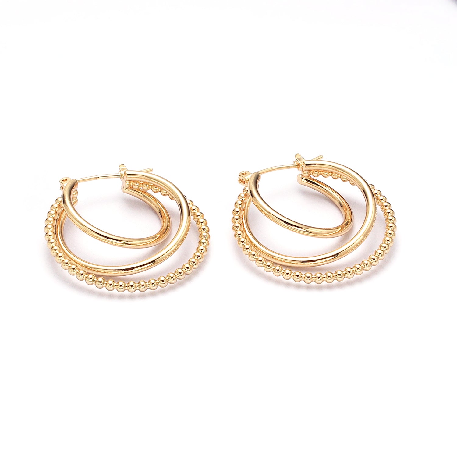 Triple Hoop Earrings, Big Gold Hoops, Statement Earrings Silver Beaded Modern Hoop Earring