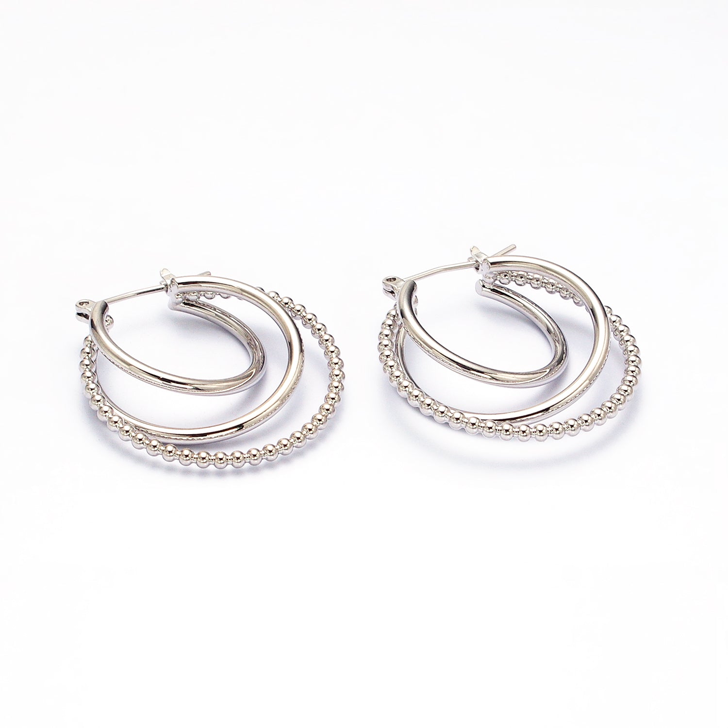Triple Hoop Earrings, Big Gold Hoops, Statement Earrings Silver Beaded Modern Hoop Earring