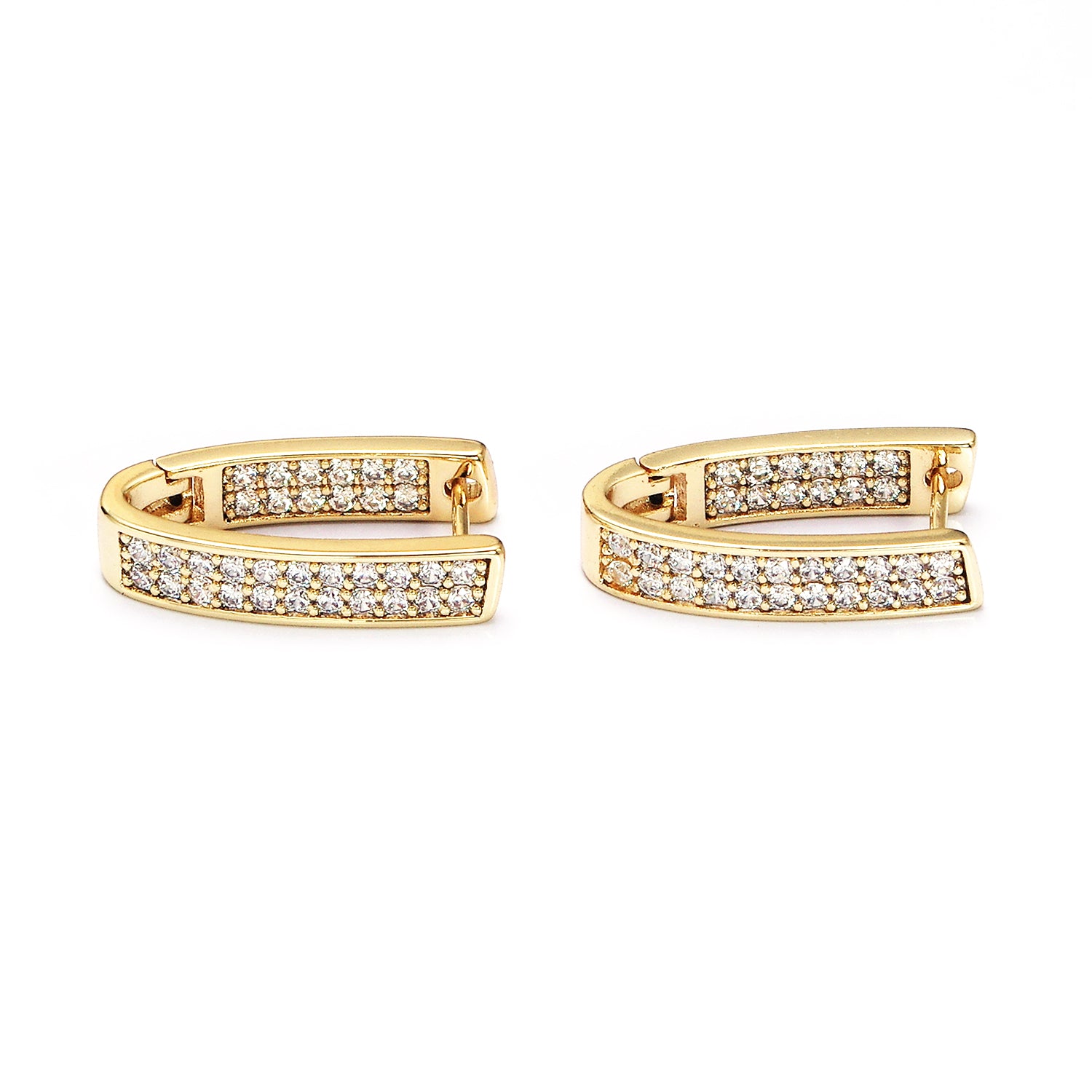 Gold Curved U-Shaped Micro Paved CZ Front-Facing English Lock Earrings EA-21AD1374
