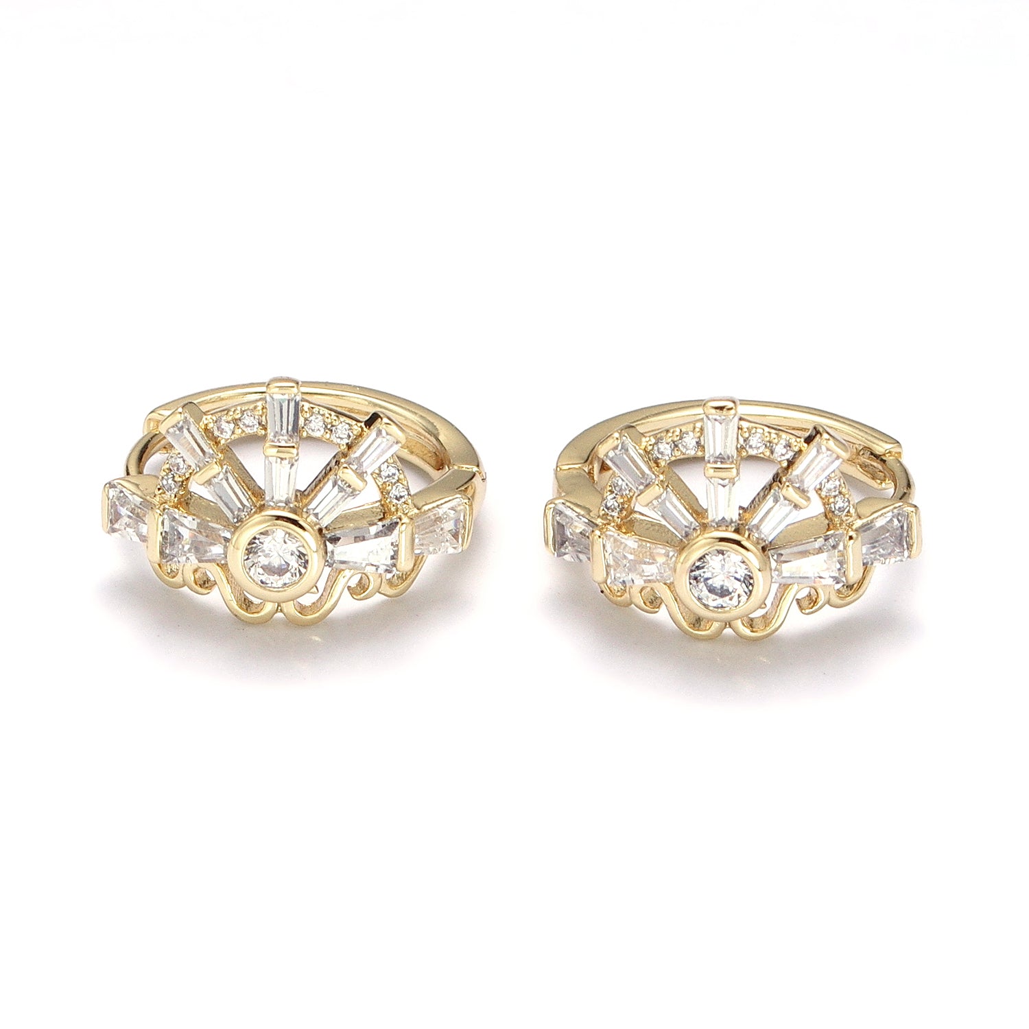 Gold Clear CZ Baguette S Lined Geometric Huggie Earrings EA-21AD1385