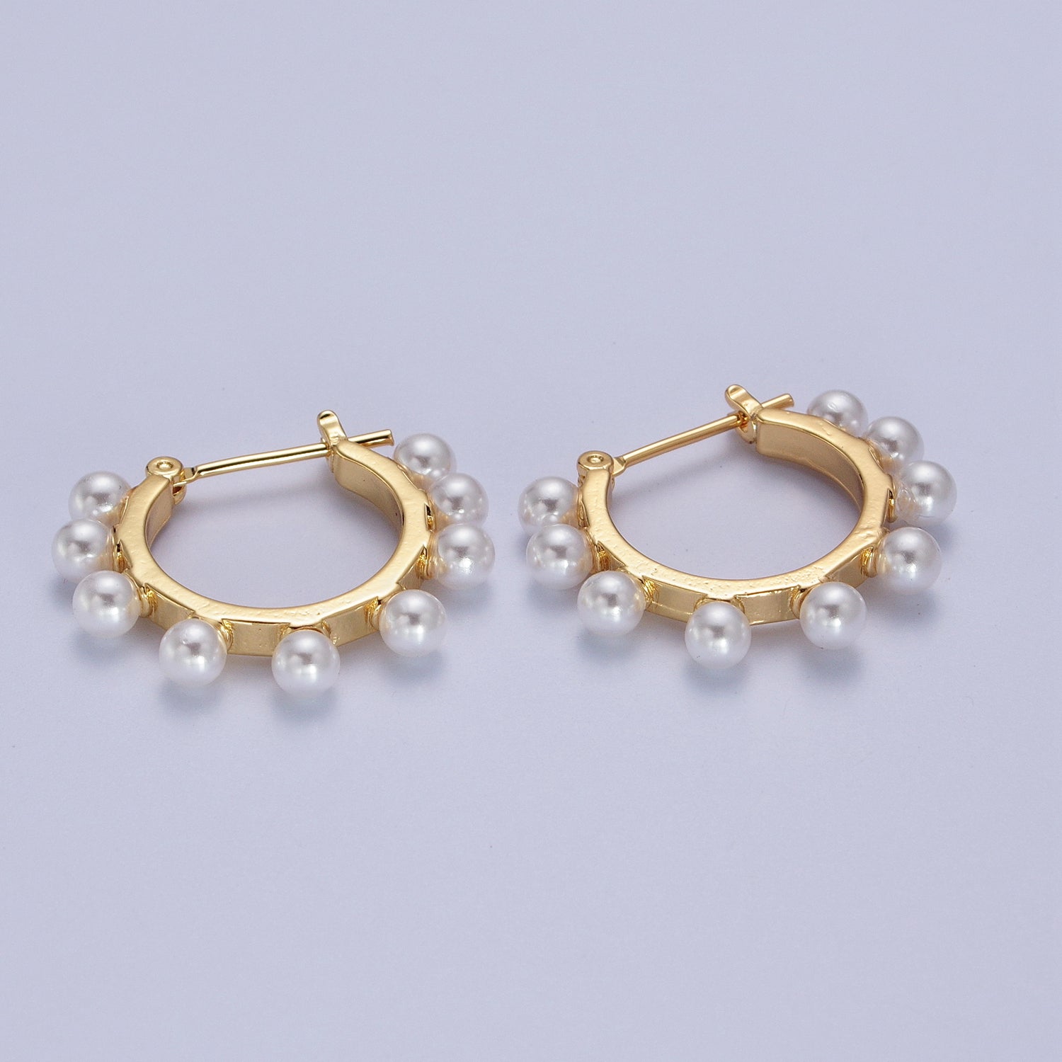 Gold Round Shell Pearl Lined Round 27mm Latch Earrings