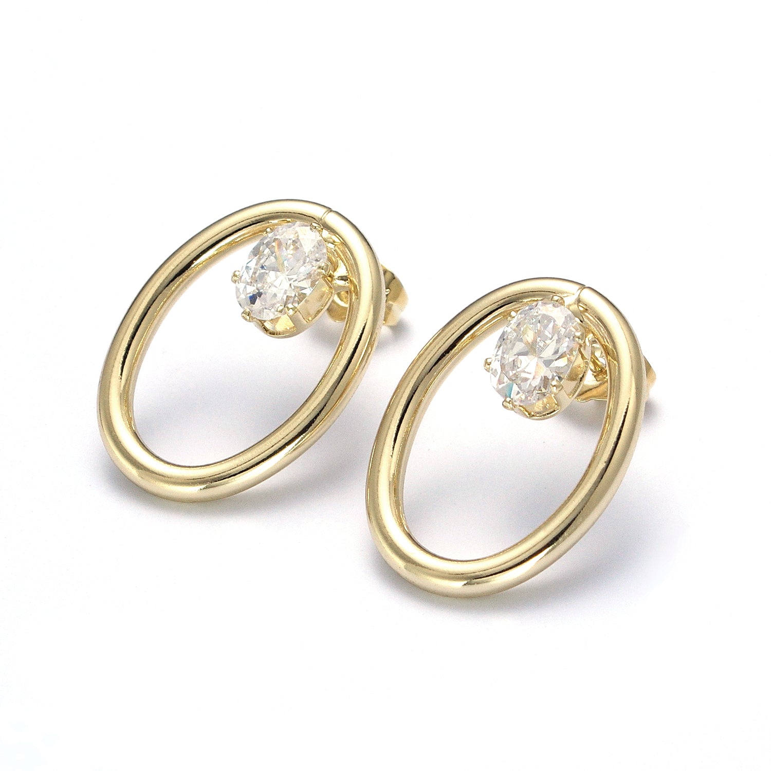 Gold Minimalist Stud Earring Light Gold Round Circle with Dainty CZ Crystal ✦ EA-21AD566