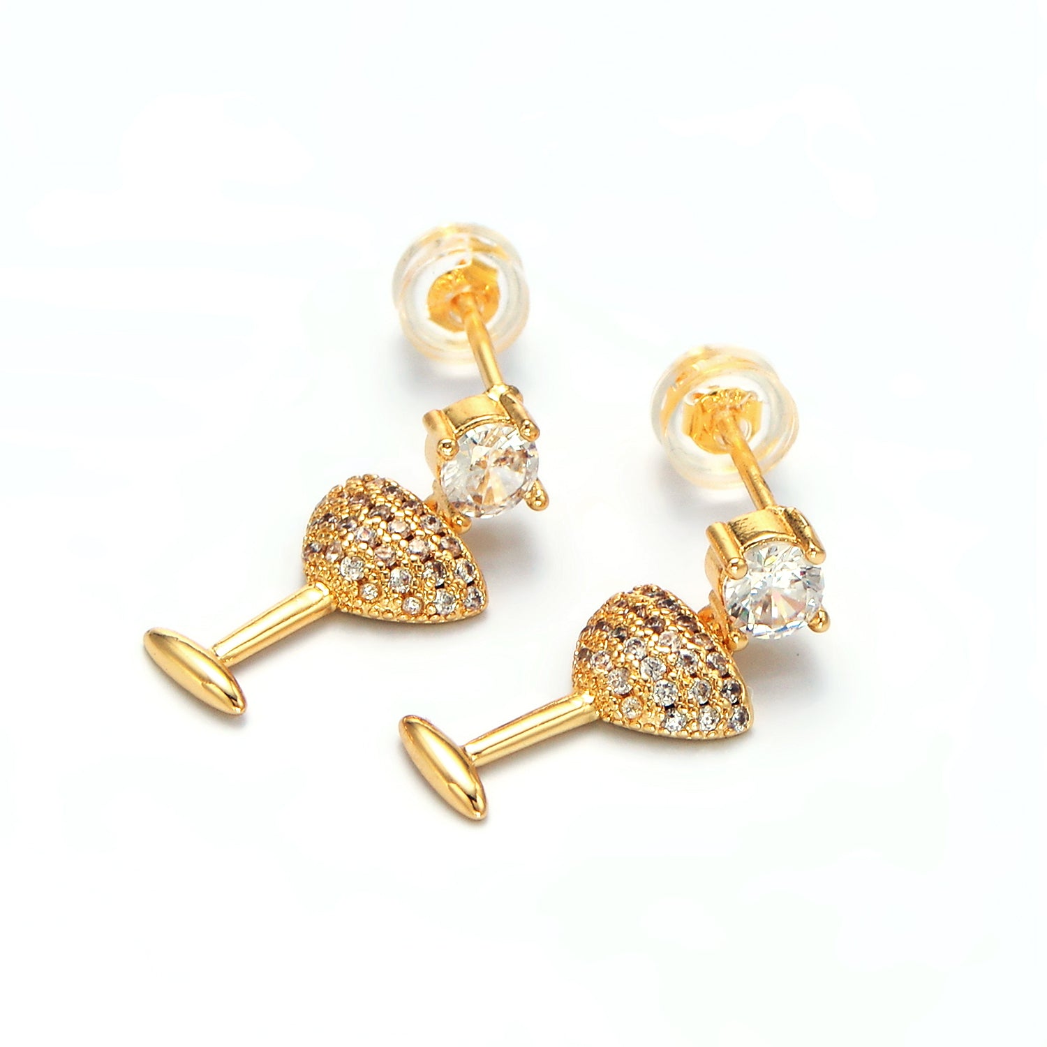Gold Micro Paved Wine Alcohol CZ Drop Stud Earrings ✦  EA-21AD679
