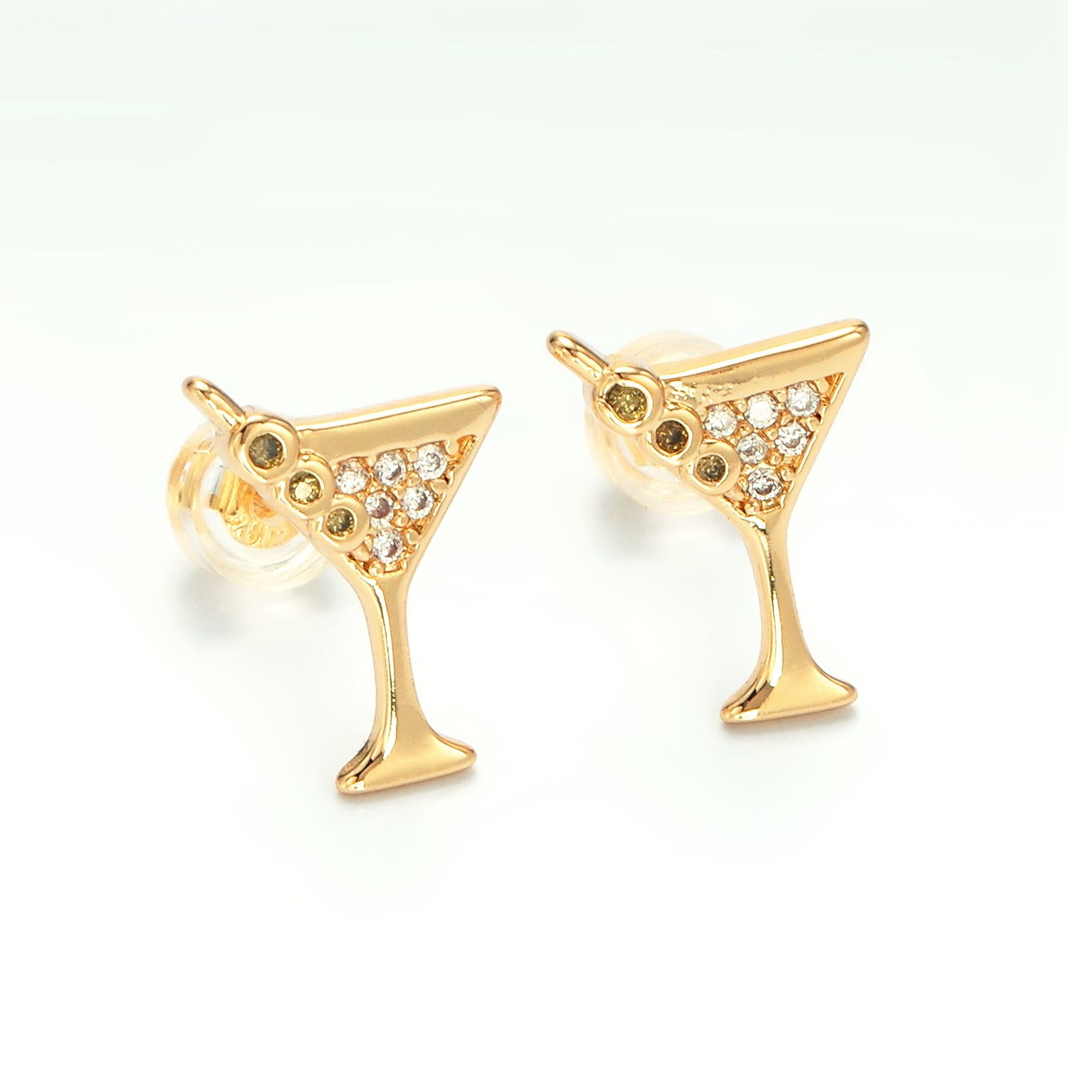 Gold Micro Paved CZ Martini Alcohol Drink Earrings in Gold & Silver ✦  EA-21AD691 EA-21AD692