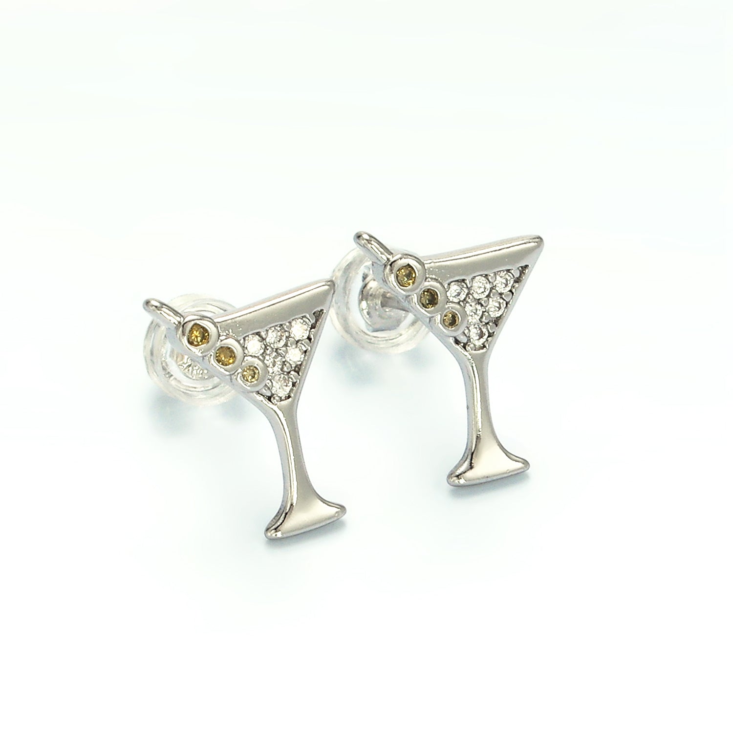 Gold Micro Paved CZ Martini Alcohol Drink Earrings in Gold & Silver ✦  EA-21AD691 EA-21AD692
