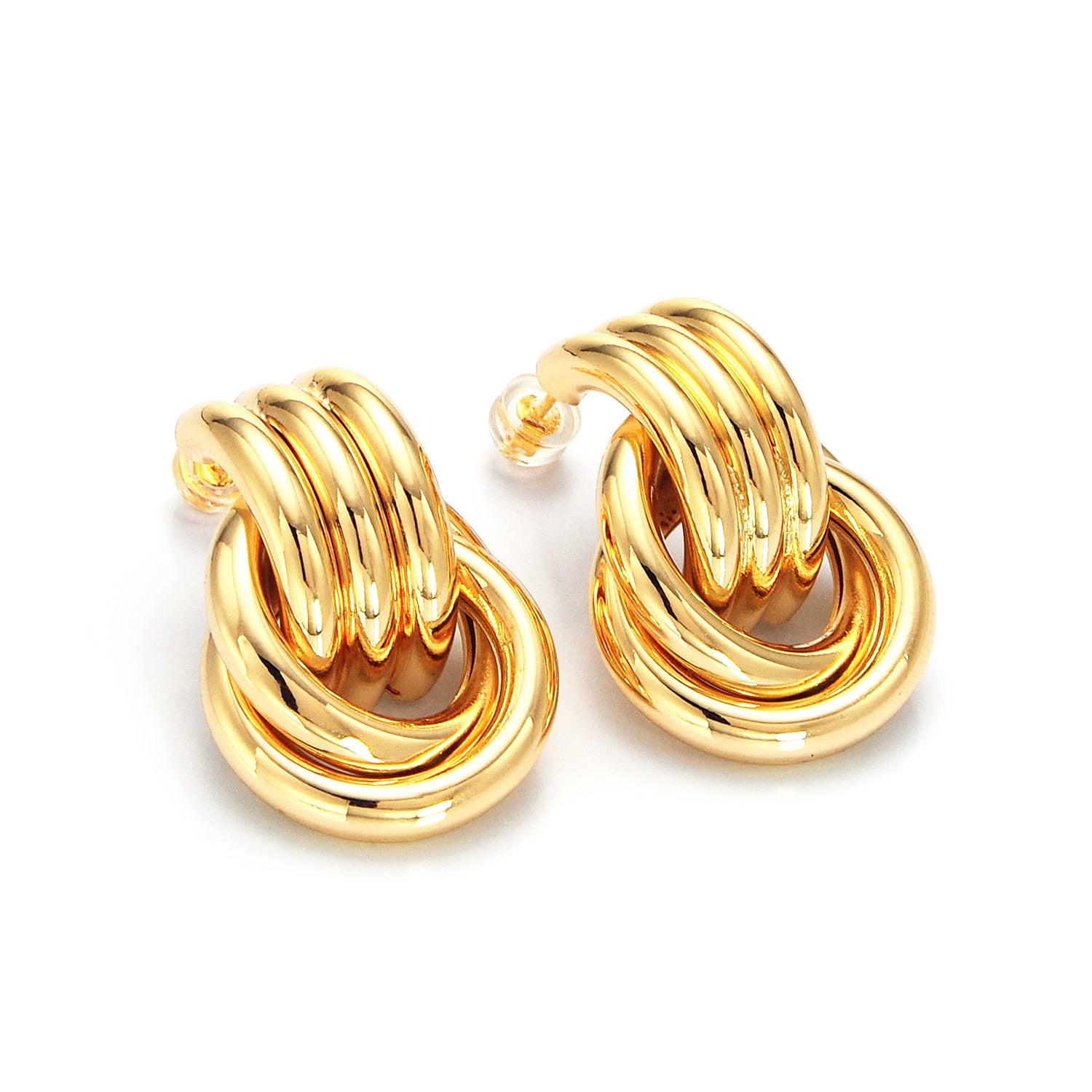 Gold Multiple Circular Band Door Knocker Drop Stud Earrings in Gold, Silver & Mixed Metal