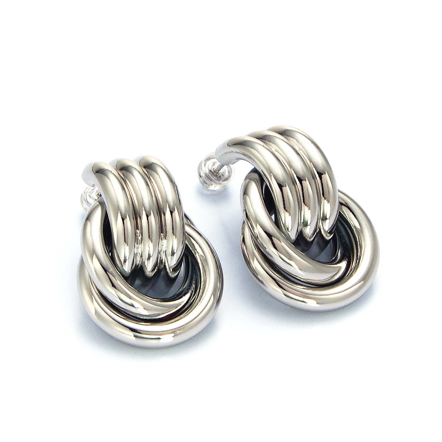 Gold Multiple Circular Band Door Knocker Drop Stud Earrings in Gold, Silver & Mixed Metal