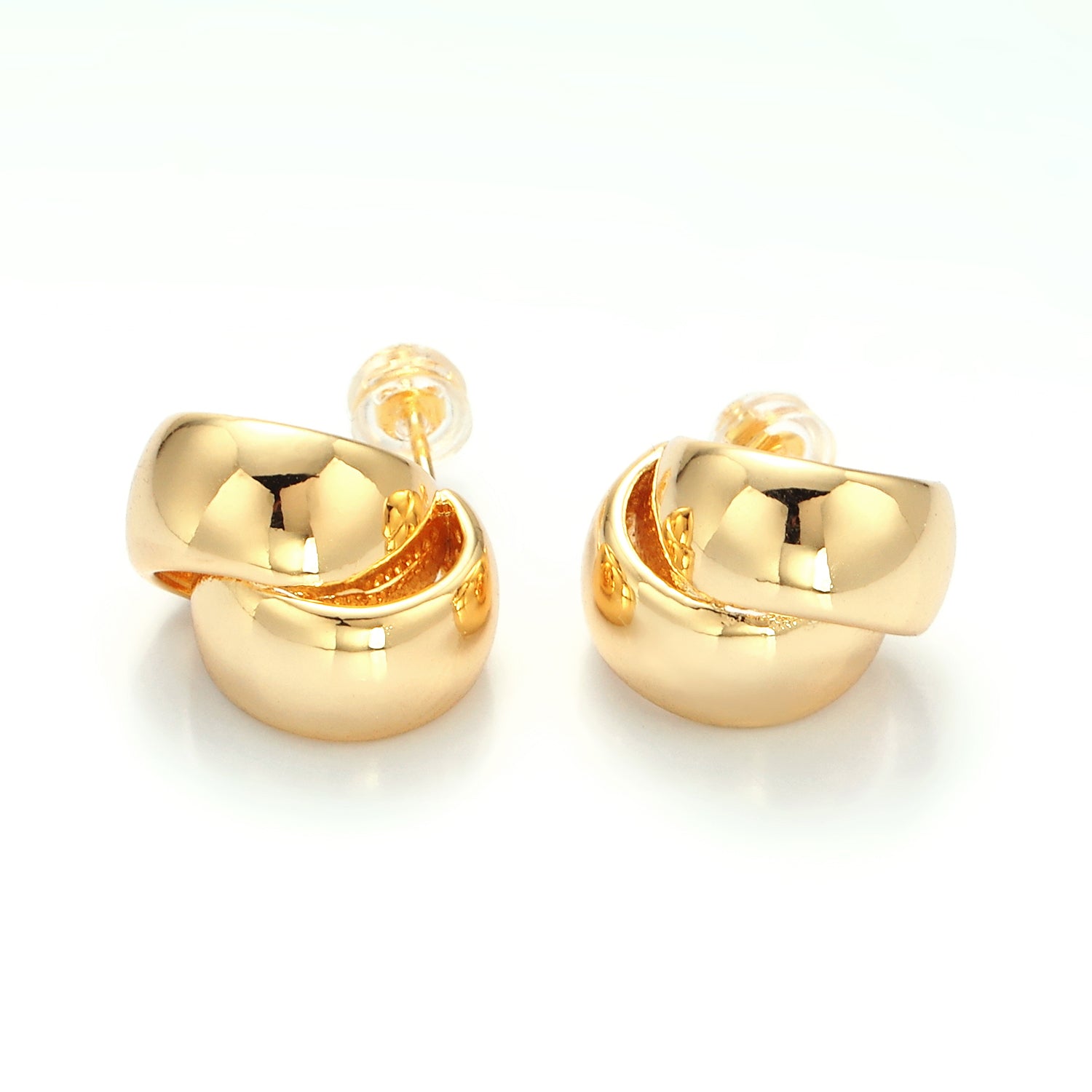 Gold 15mm Double Wide Band C-Shaped Hoop Earrings ✦  EA-21AD711