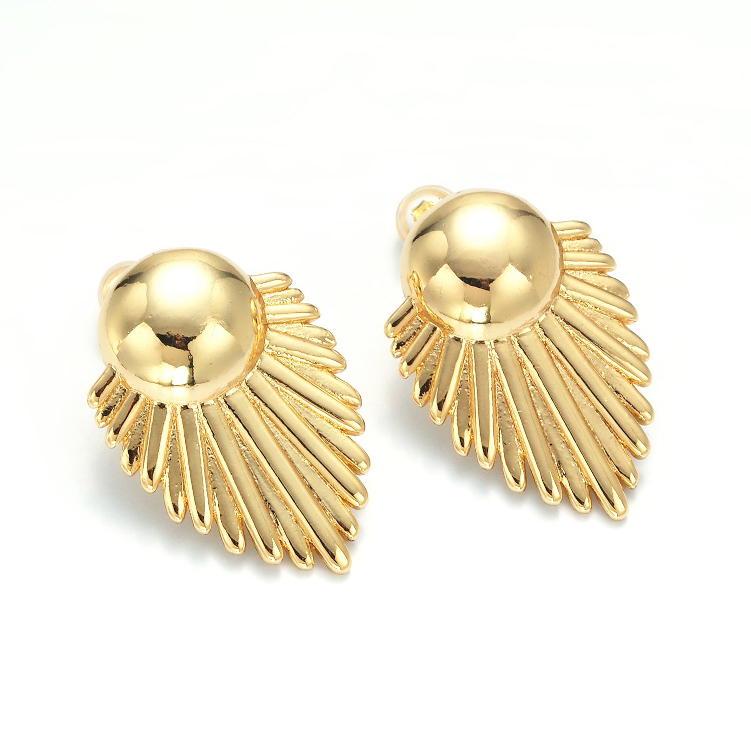 Gold Dome Sunburst Feather Doorknob Stud Earrings ✦  EA-21AD727