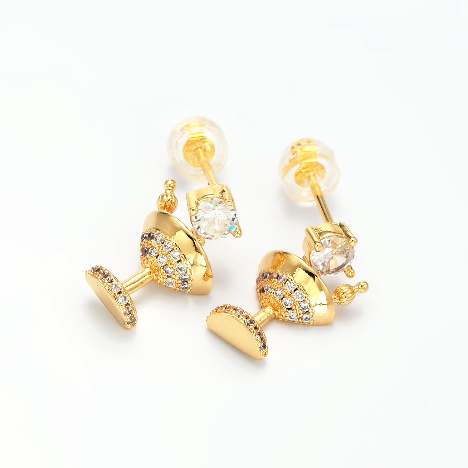 Gold Micro Paved CZ Martini Alcohol Drink Stud Earrings ✦ EA-21AD728