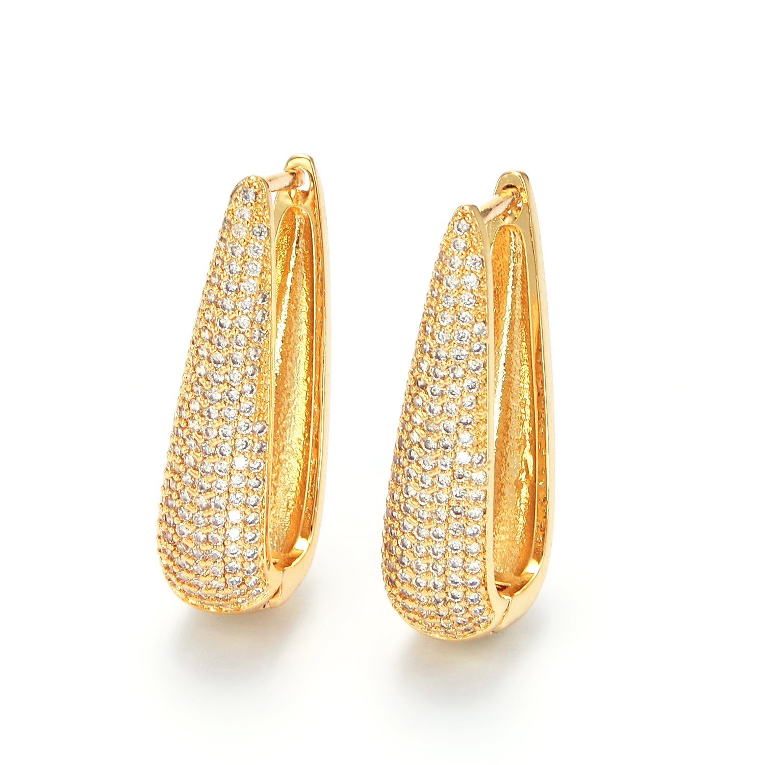 Gold 28mm Micro Paved CZ Oblong Hoop Earrings EA-21AD780