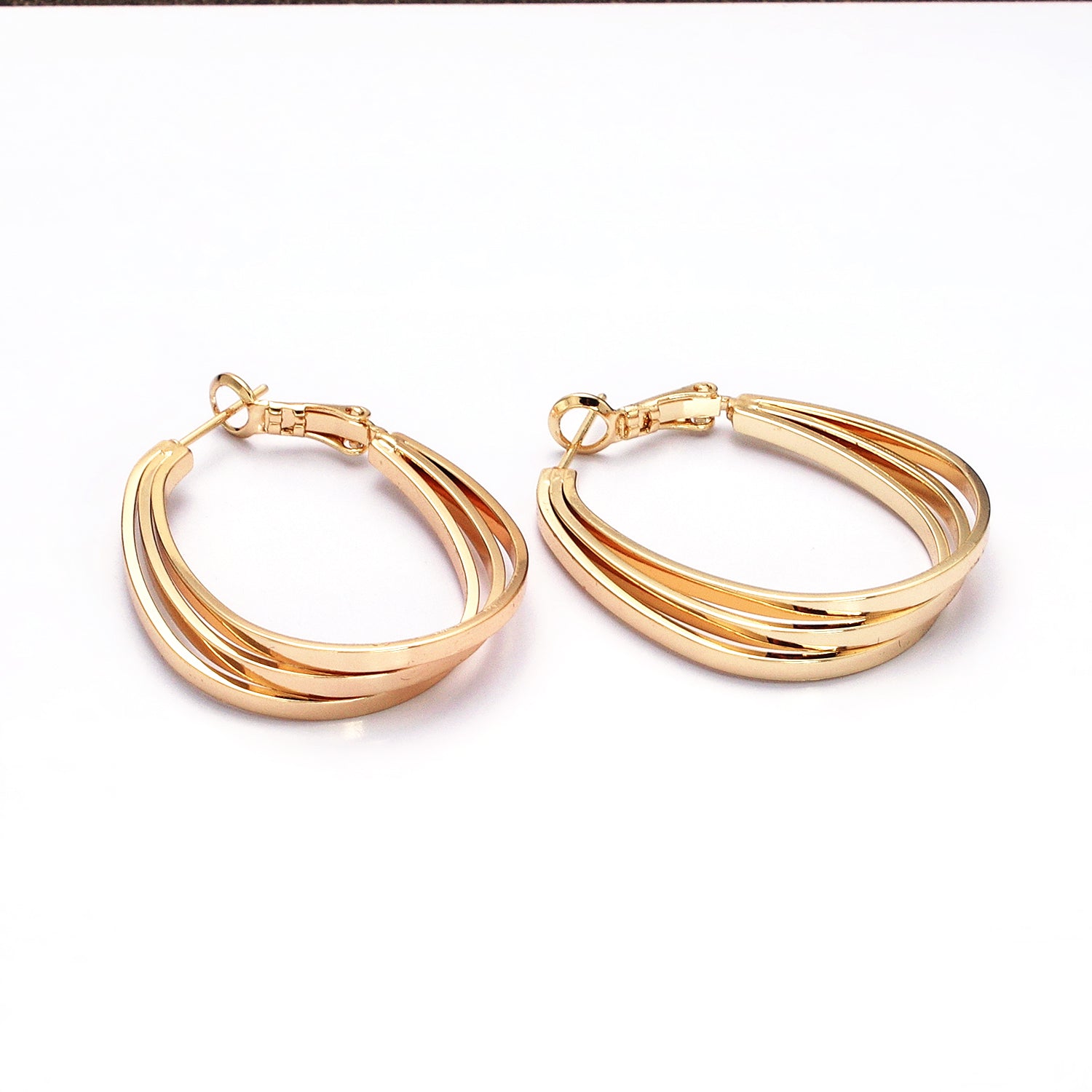 Gold Triple Bar Oblong Geometric Hinge Hoop Earrings in Gold & Silver ✦ EA-21AD879 EA-21AD880