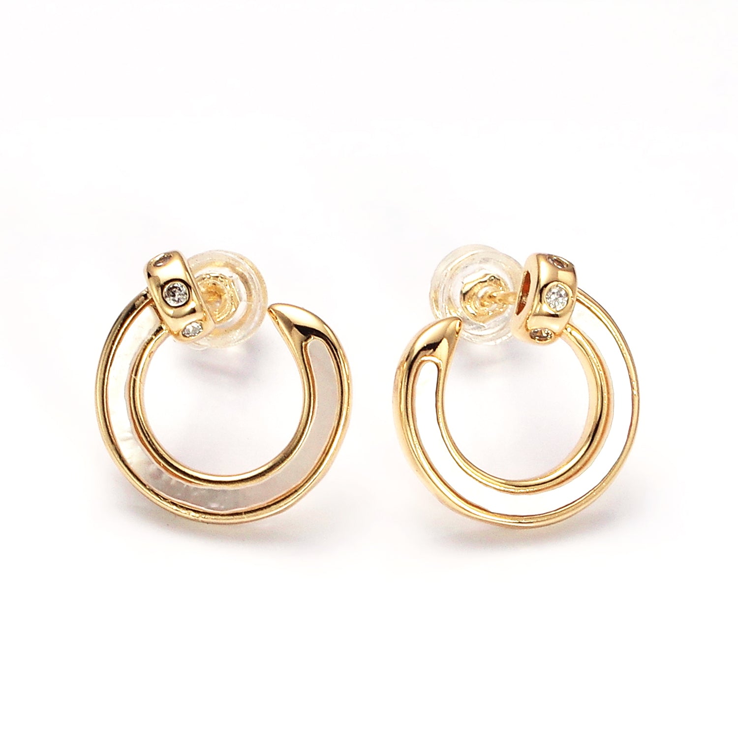 Gold, Silver 15mm Circular Nail Stud White Pearl Lined Earrings ✦ EA-21AD984