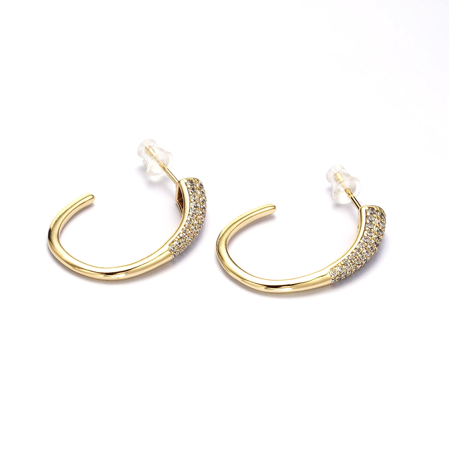 Gold Micro Paved CZ Minimalist J-Shaped Hoop Earrings EA-21AE041