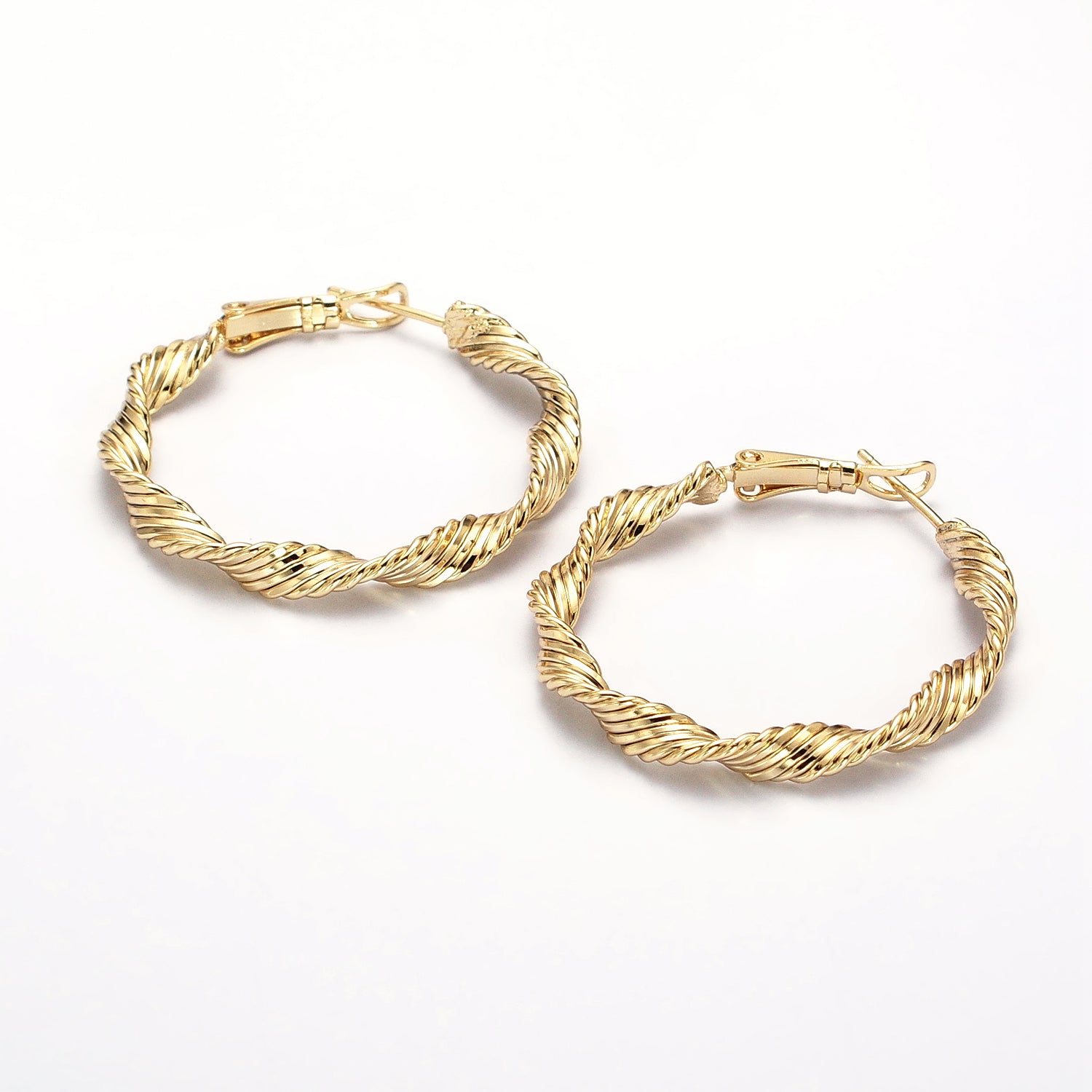 Gold 36mm Twisted Singapore Hinge Hoop Earrings ✦ EA-21AE046