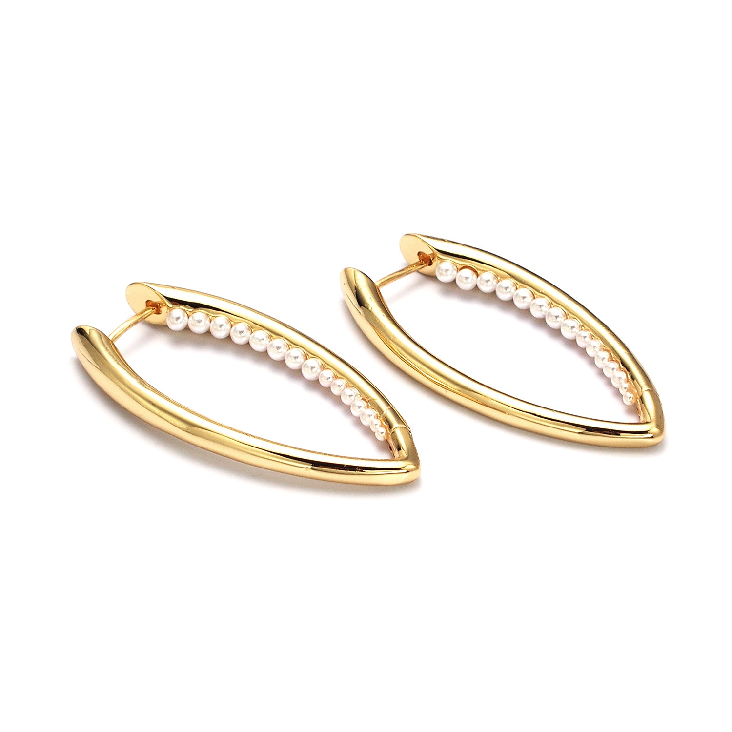 Gold Pearl Lined Front-Sided Sphere Hoop Earrings in Gold & Silver