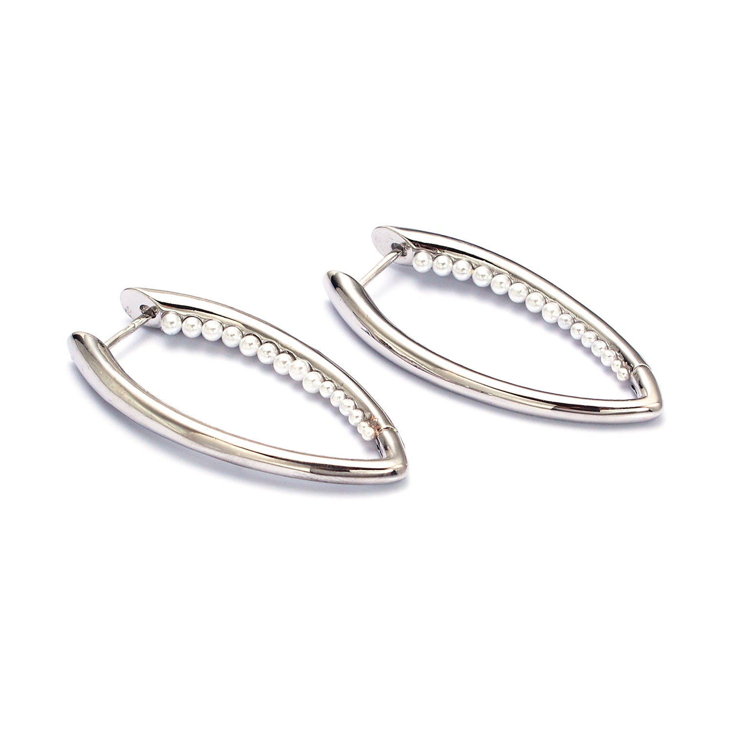 Gold Pearl Lined Front-Sided Sphere Hoop Earrings in Gold & Silver