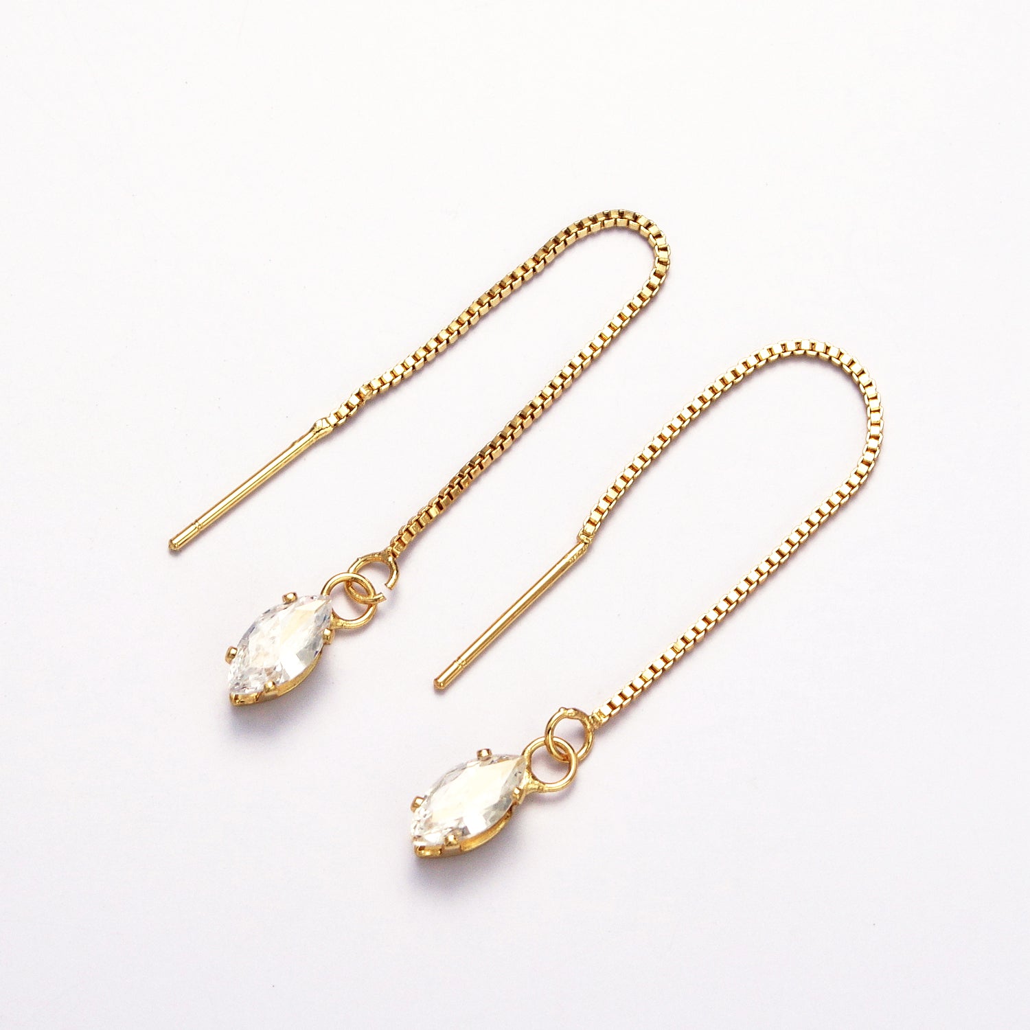 Gold Clear Marquise Cubic Zirconia Box Chain Threader Earrings EA-21AE1016