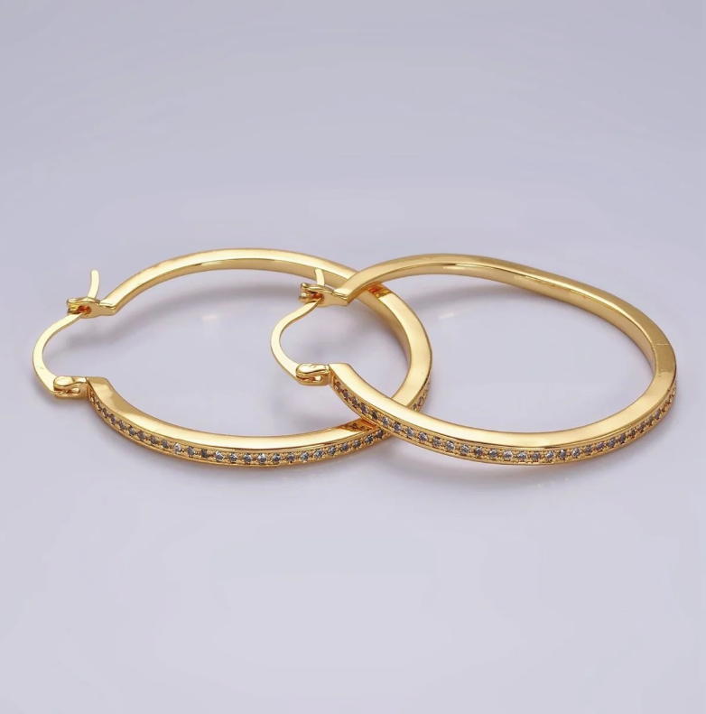 30mm Clear CZ Lined Latch Hoop Earrings in Gold-Silver ✦ EA-21AE145 - EA21AE146