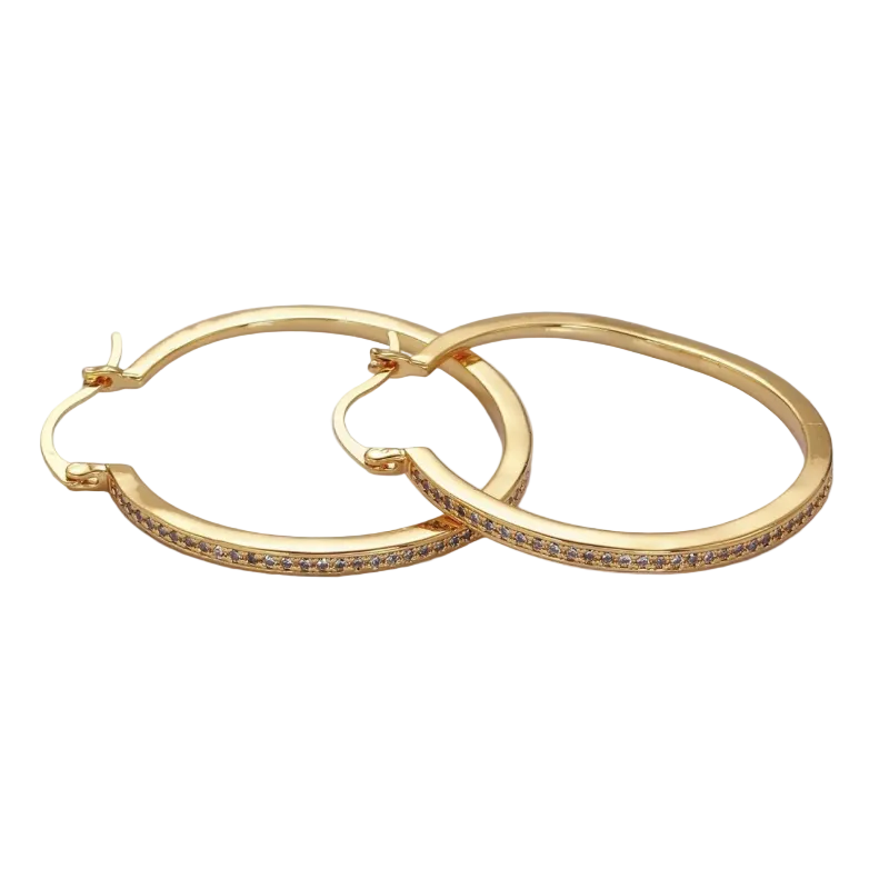 30mm Clear CZ Lined Latch Hoop Earrings in Gold-Silver ✦ EA-21AE145 - EA21AE146