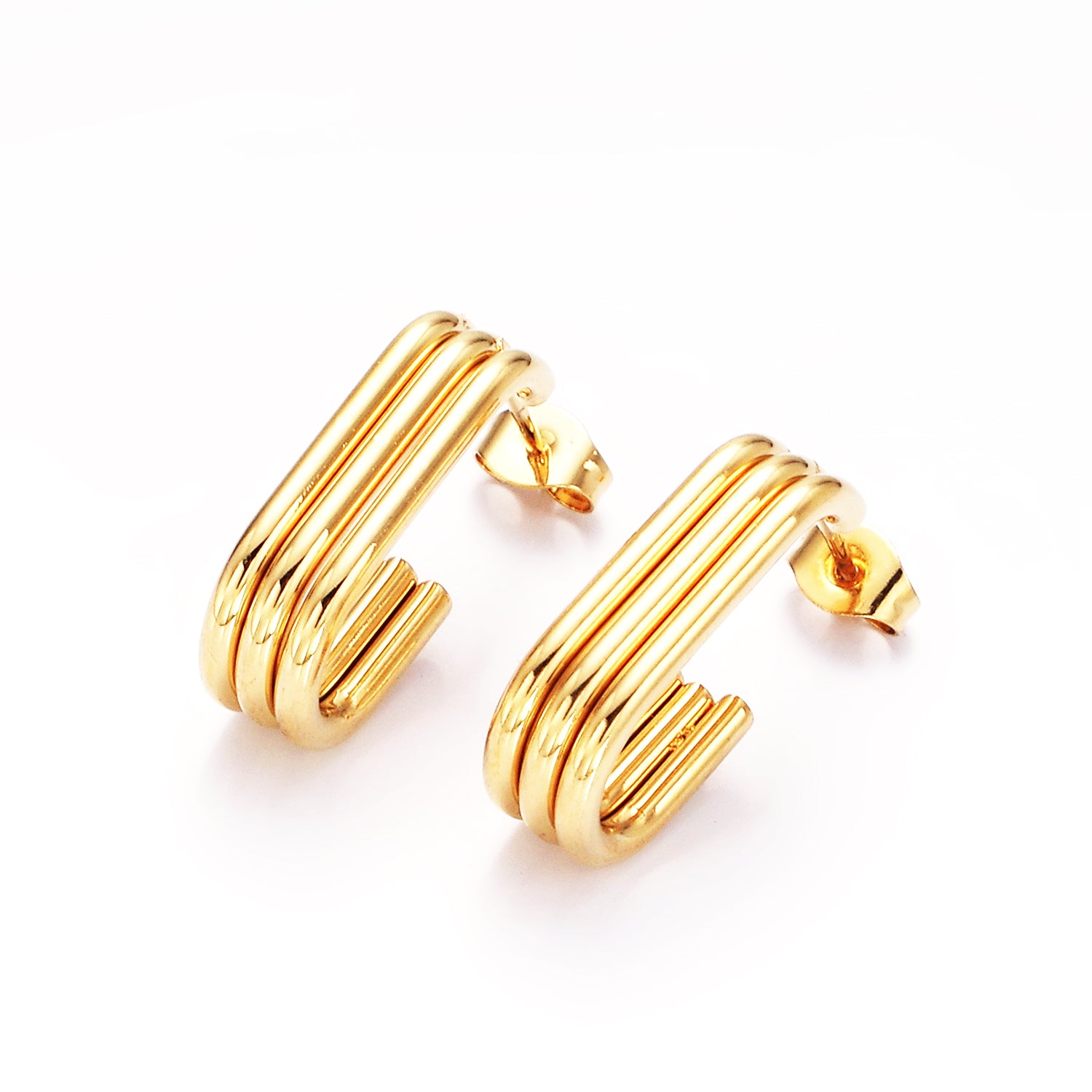 Stainless Steel 20mm Triple Band J-Shaped Hoop Earrings