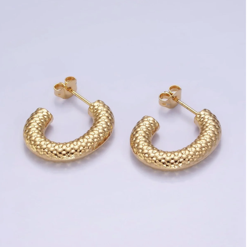 Stainless Steel 20mm Dotted Chubby C-Shaped Hoop Earrings EA-21AE445