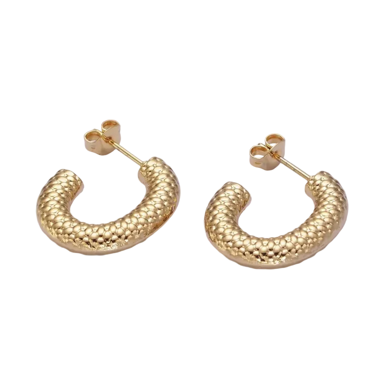 Stainless Steel 20mm Dotted Chubby C-Shaped Hoop Earrings EA-21AE445