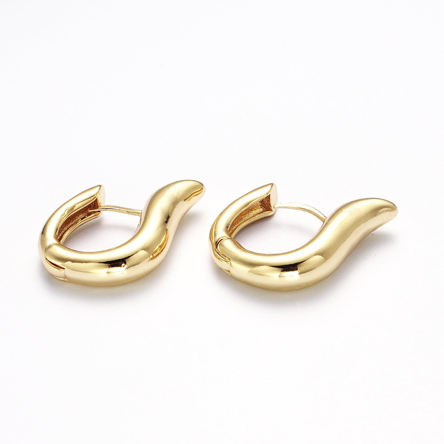 Gold Chunky Geometric Harp Vase 20mm Unique Modern Huggie Hoops Statement Earrings