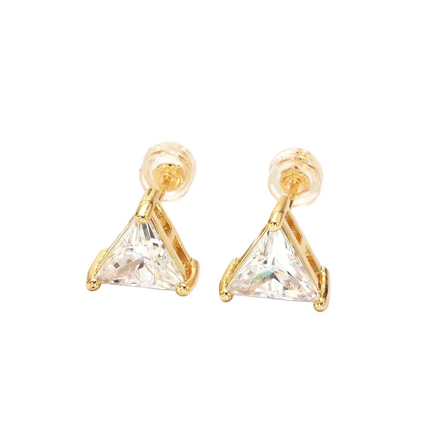 Gold Clear CZ Triangle Bezel Stud EA-21AE788