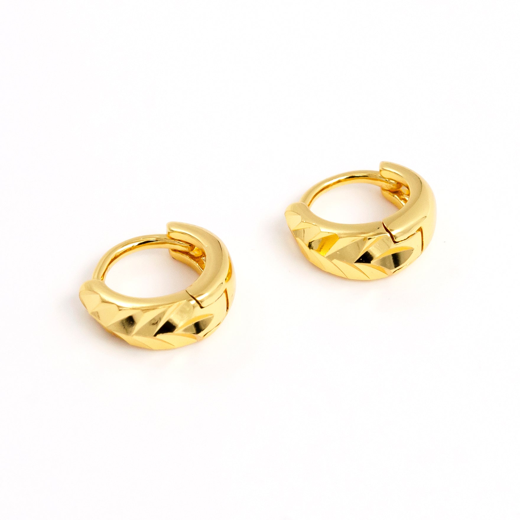 Gold Triangle Dented Geometric 10mm Huggie Earrings