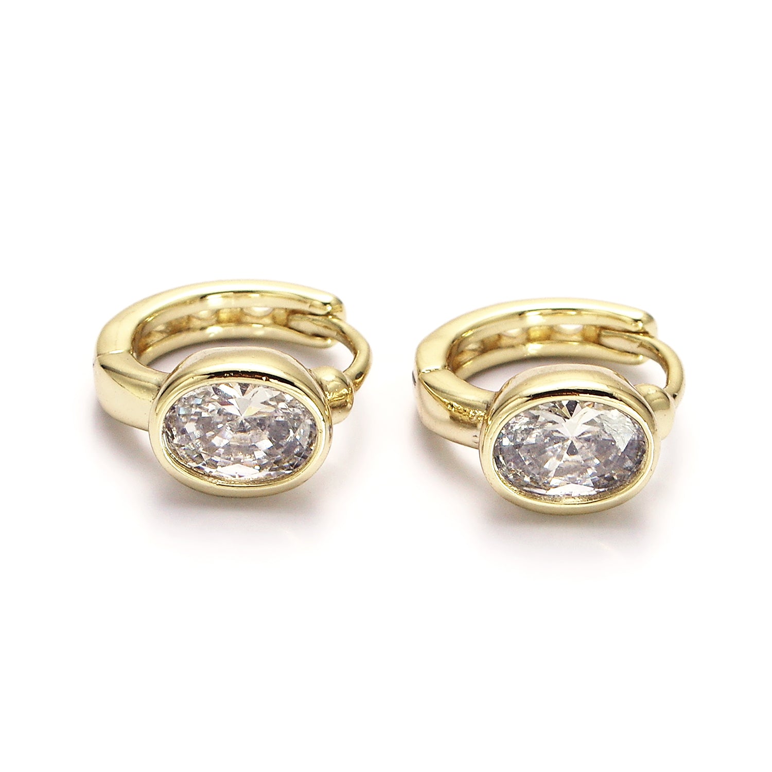Gold Clear Oval CZ 12mm Cartilage Earrings ✦  EA-21AE807