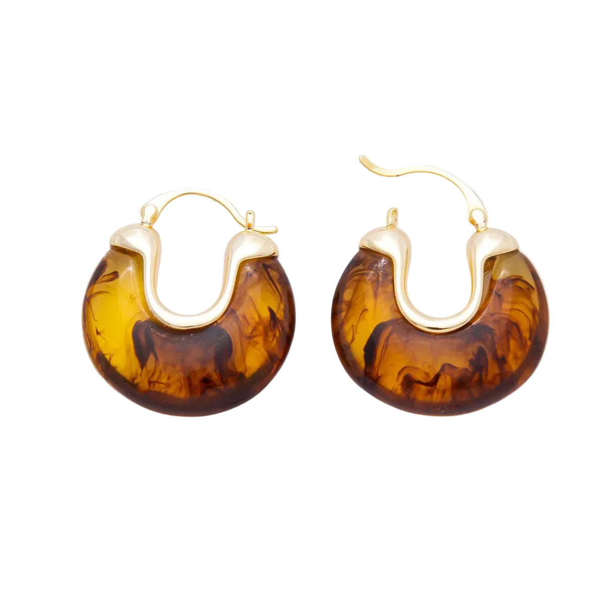 Chunky Gold Resin Tortoise Latch Dome Earrings EA-21AJ253 EA-21AJ256