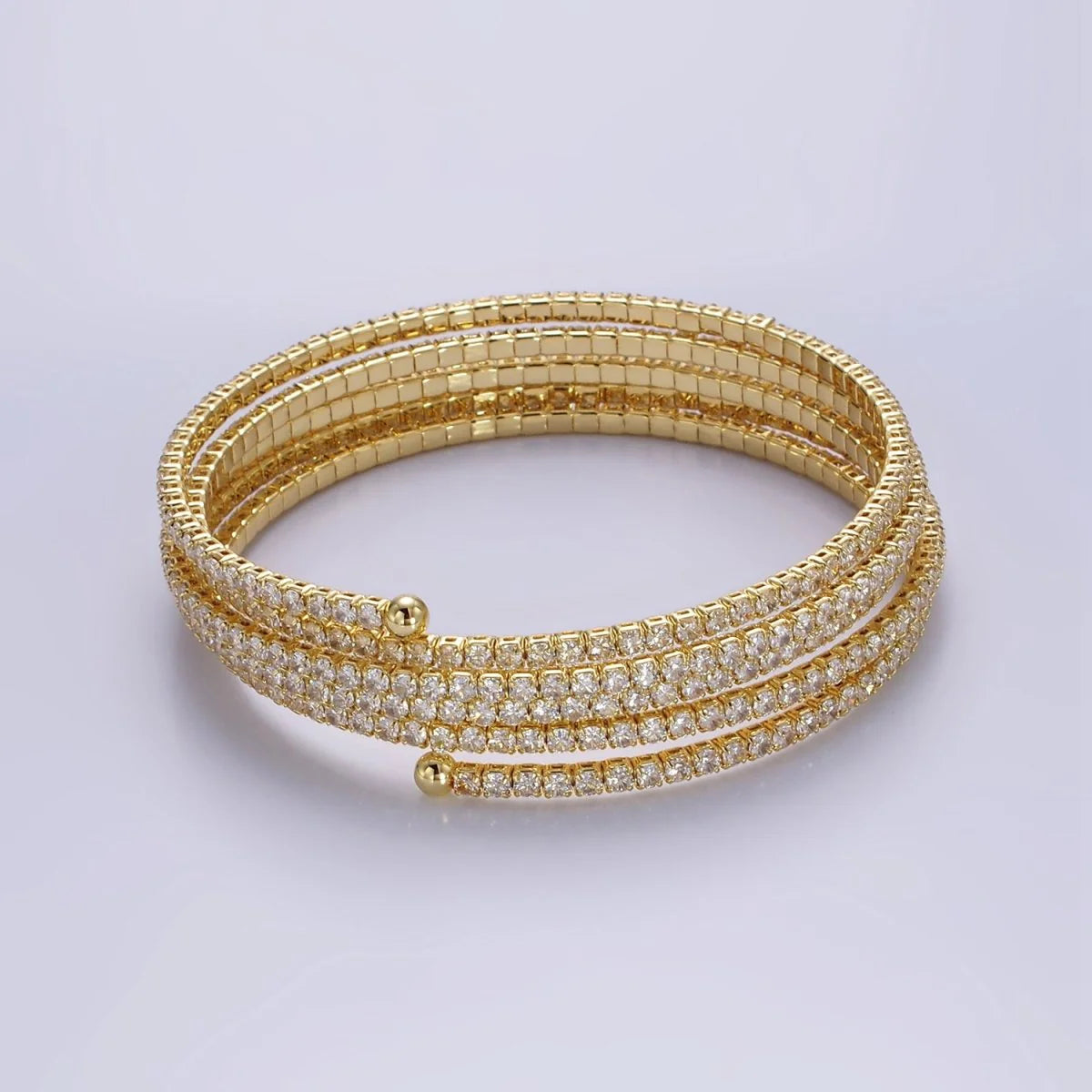 Clear CZ Stacked Adjustable Bangle Gold Plated ✦ BR-21WA2536