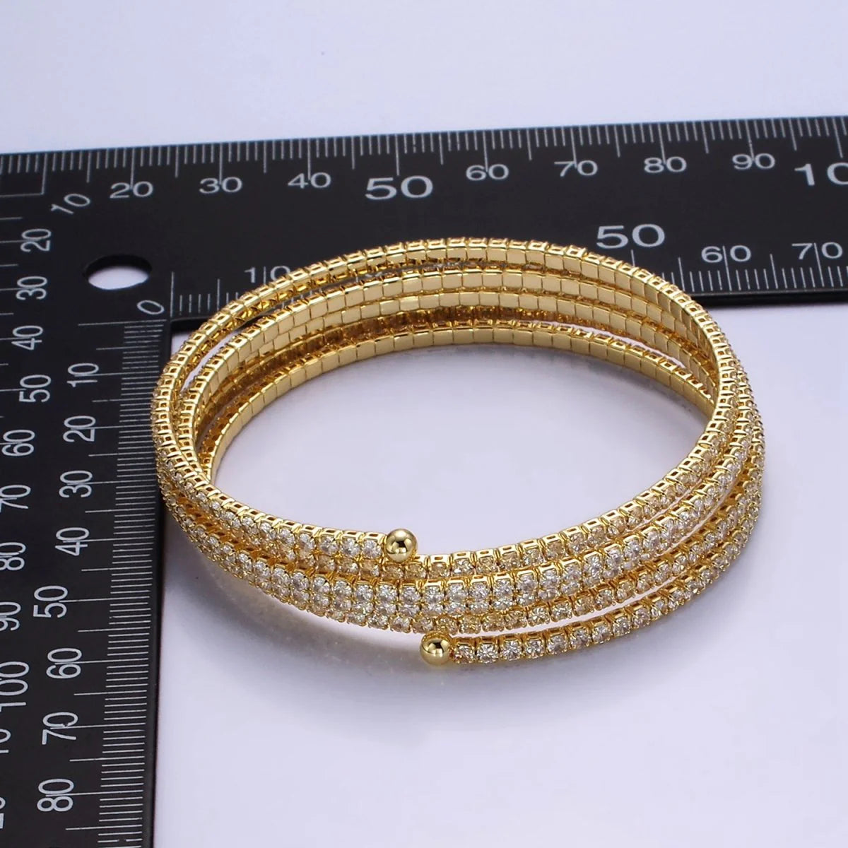 Clear CZ Stacked Adjustable Bangle Gold Plated ✦ BR-21WA2536