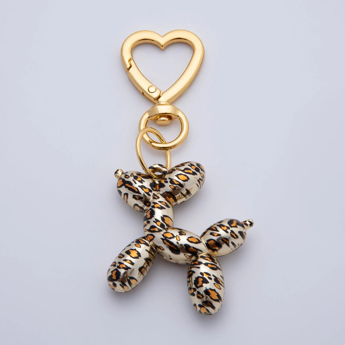 Cheetah Balloon Dog Gold Stainless Steel Heart Bag Charm ✦ BC-21WB186