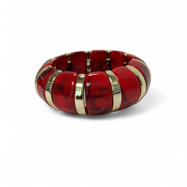 Marble effect red stretch resin bangle bracelet ✦ BR-21WA1498