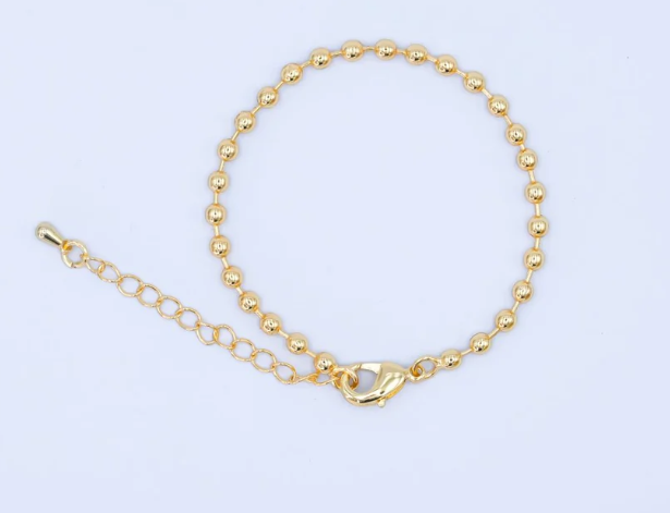 Gold 3mm Bead Bar 7 Inch bracelet with Extender ✦ BR-21WA2798