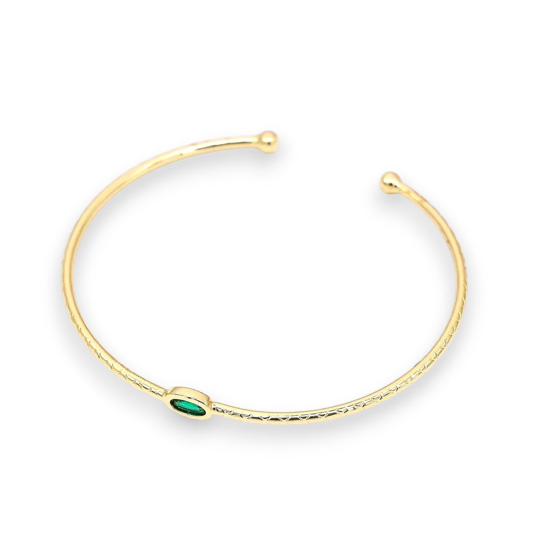 Green CZ Simple Solitaire Cuff Bracelet